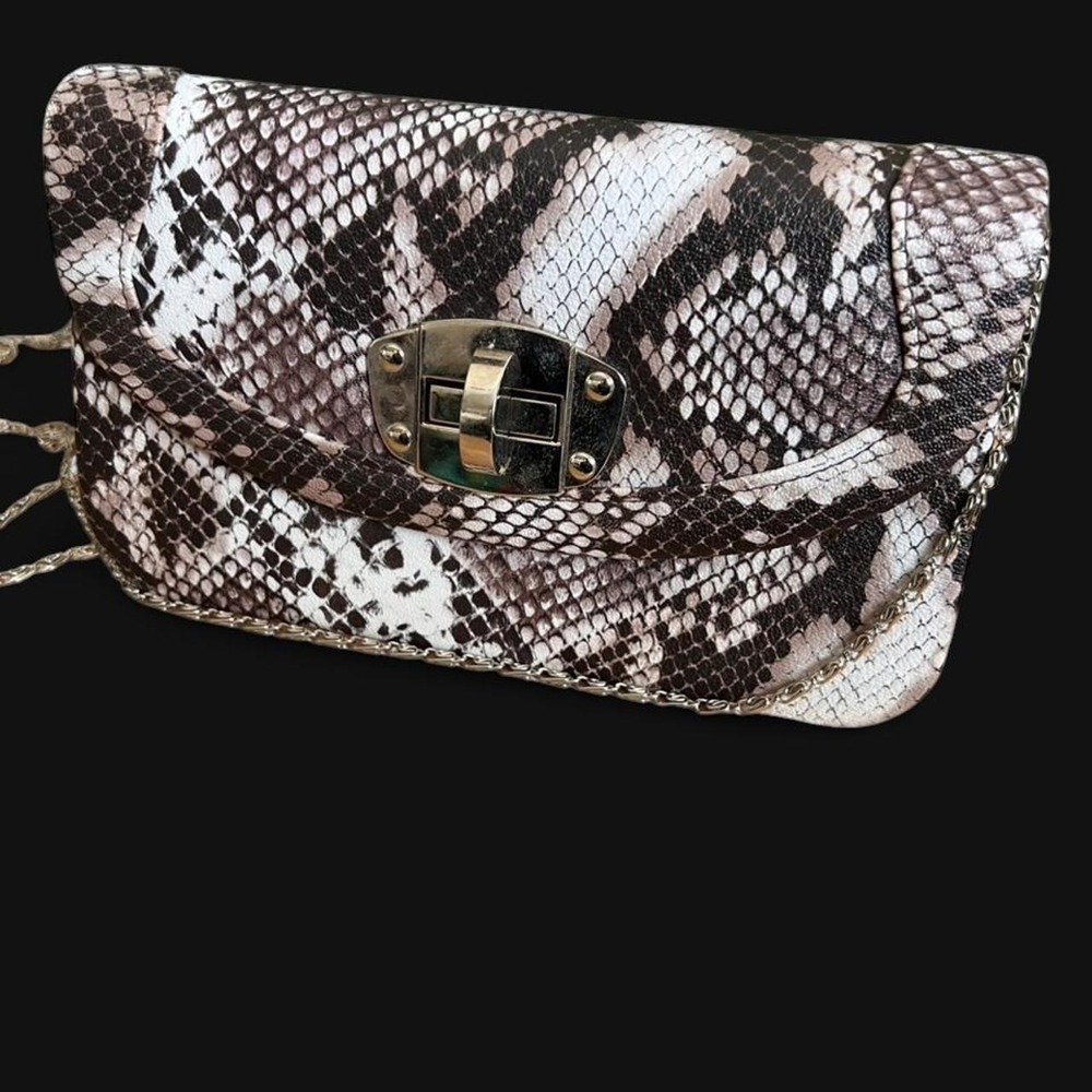 Snake Print Crossbody Purse with Chain Strap and Buckle Closure Going Out Glam